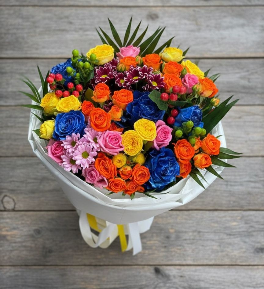 Букет цветов из: Розы и Хризантемы в Григорово Новгородская область