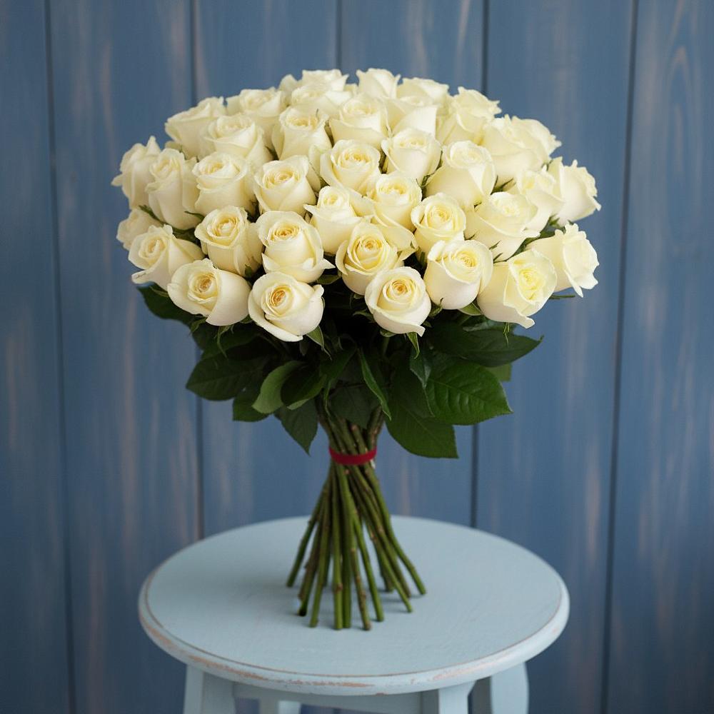 Букет 51 Белая роза Эдлесс Лав в Григорово Новгородская область