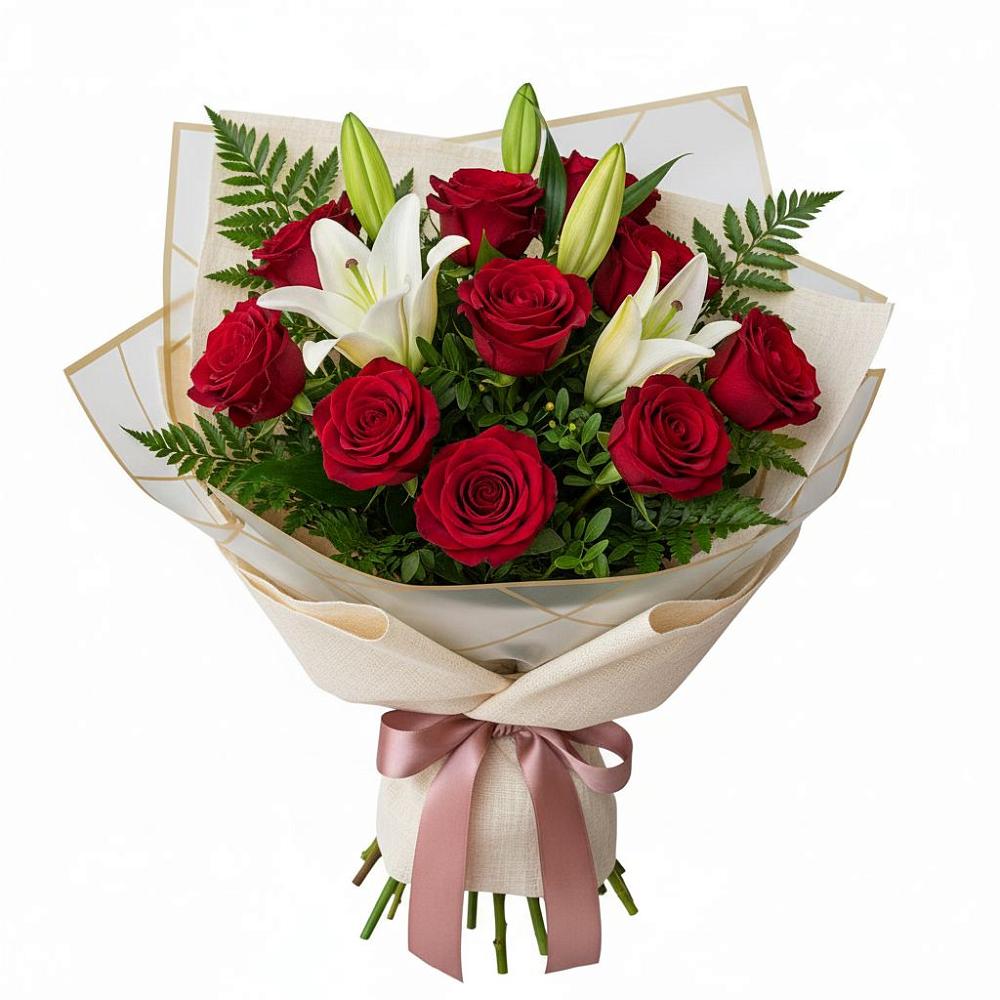 Букет цветов из: Лилии и Розы в Григорово Новгородская область