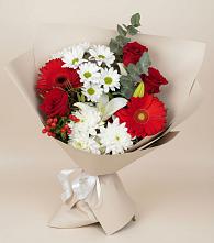 Букет цветов из:  Розы, Хризантемы, Герберы и Лилии #REPLACE_PRED# Григорово Новгородская область