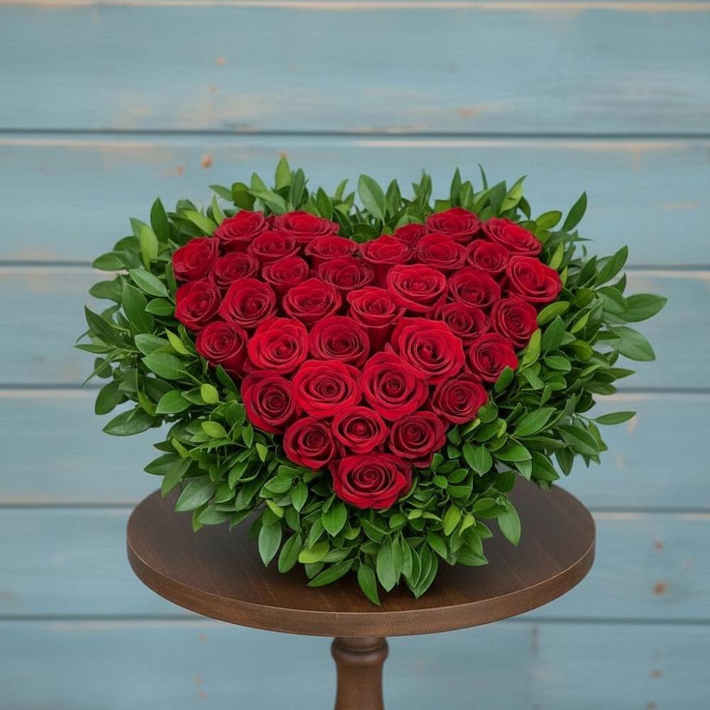 Цветочная композиция из Розы в виде сердца в Григорово Новгородская область