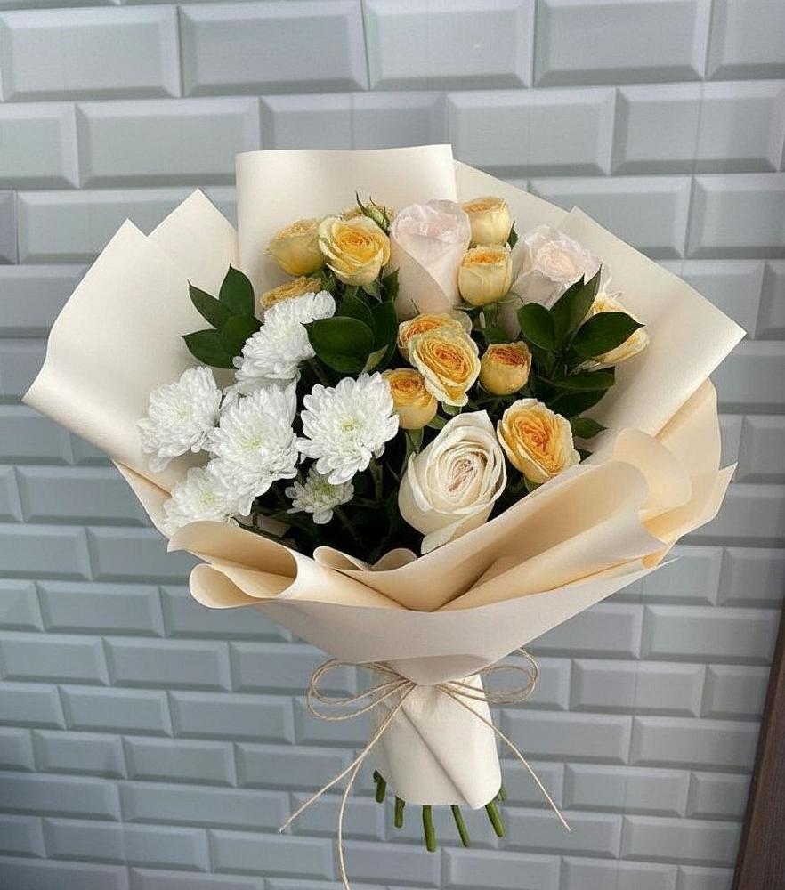 Букет цветов из: Розы и Хризантемы в Григорово Новгородская область