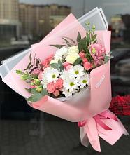 Букет цветов из:  Розы, Лизиантусы и Хризантемы в Григорово Новгородская область