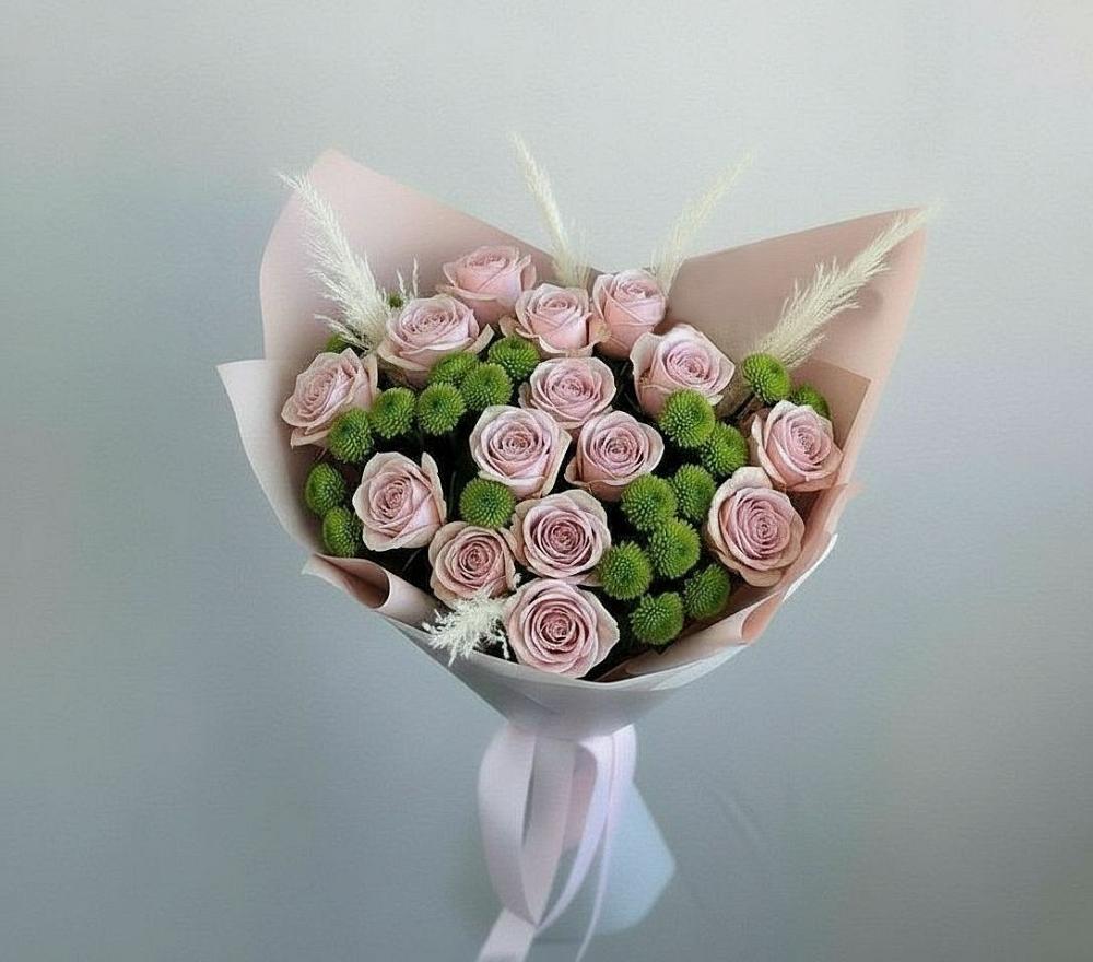 Букет цветов из: Розы и Хризантемы в Григорово Новгородская область