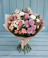 Букет цветов из:  Хризантемы, Розы и Альстромерии в Григорово Новгородская область