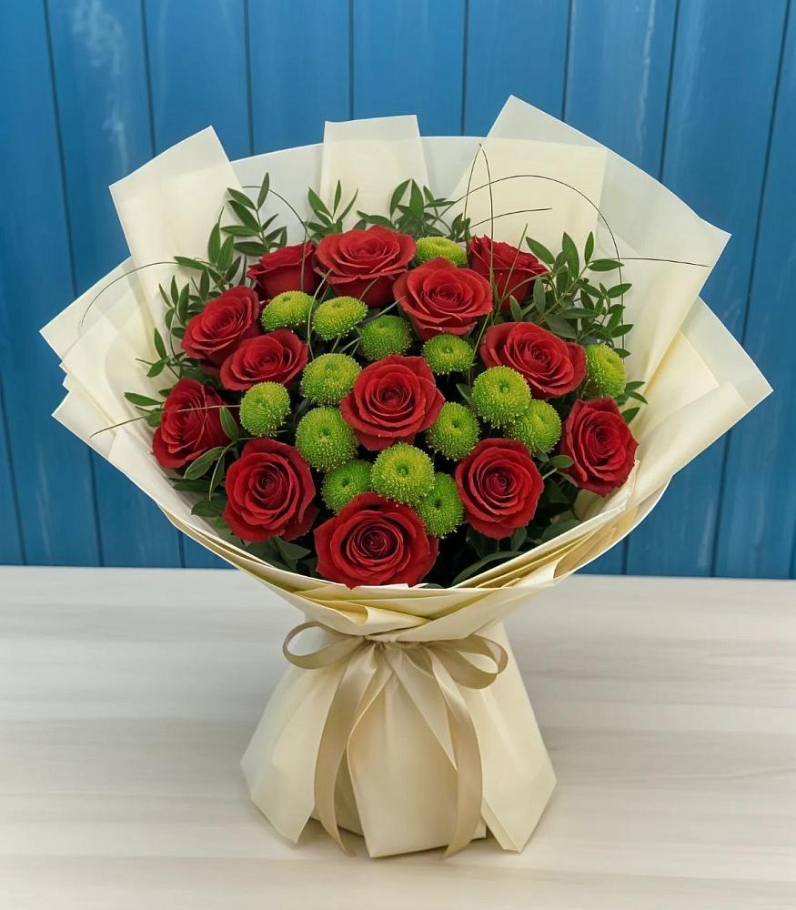 Букет цветов из: Розы и Хризантемы в Григорово Новгородская область