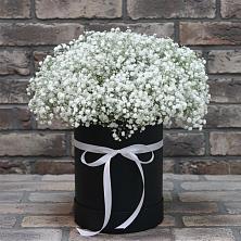 Цветочная композиция из Гипсофила в шляпной коробке в Григорово Новгородская область